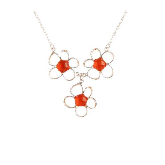 Jurate Amber Jewelry - Baltic Amber Three Daisy Chain Necklace in 925 Sterling Silver